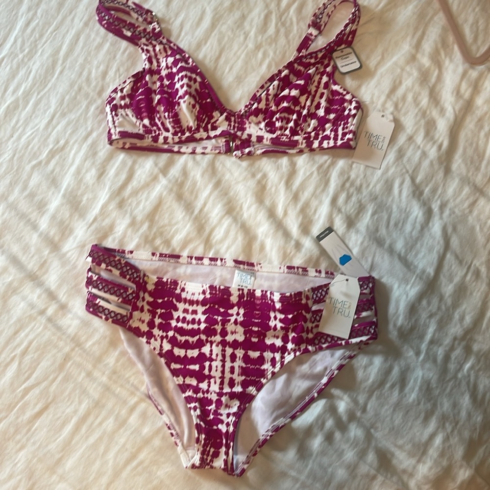 Time and Tru Magenta and White Print Bikini Set